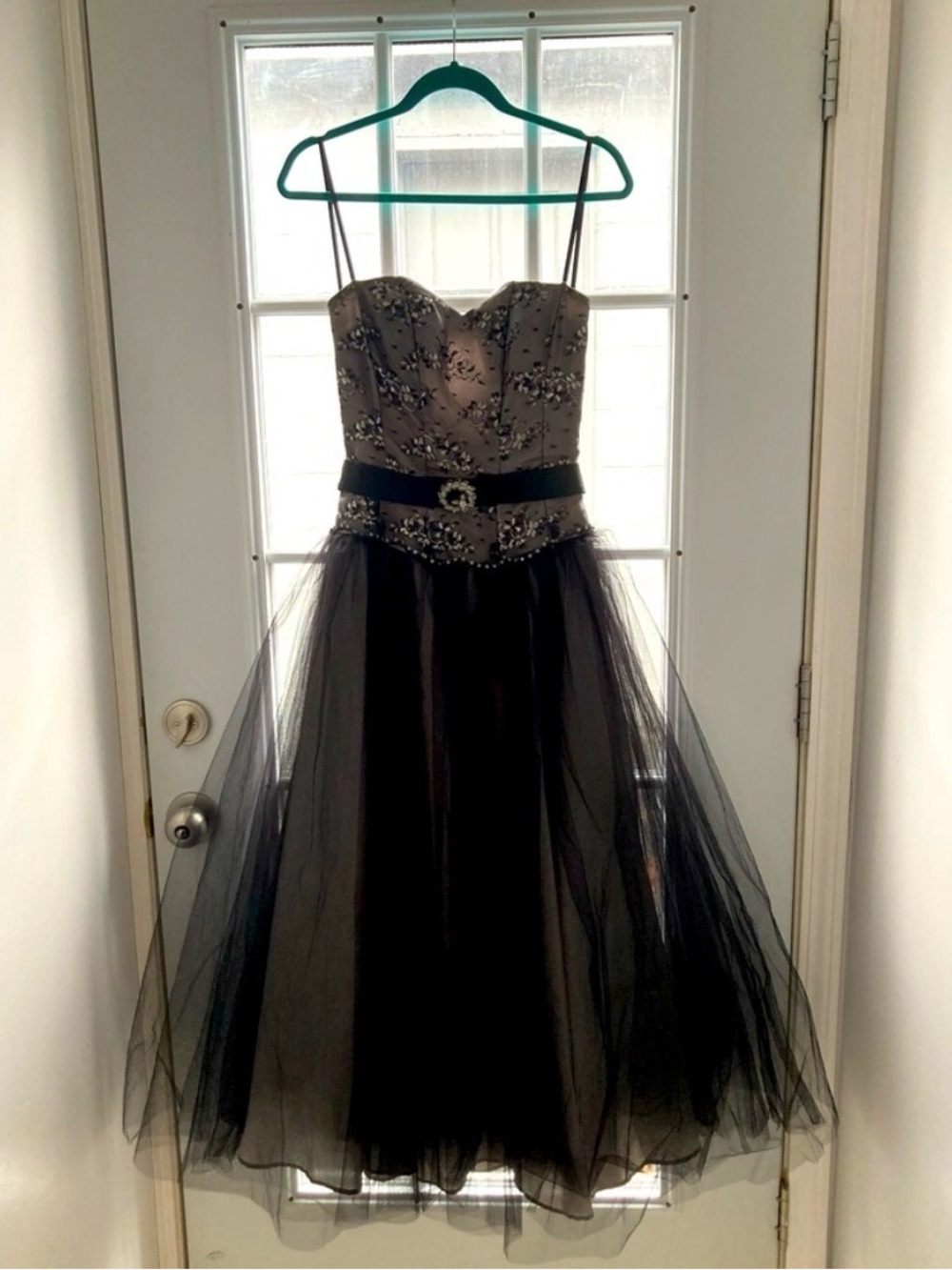 Vintage Black Tulle Party Dress with Embellished Bodice